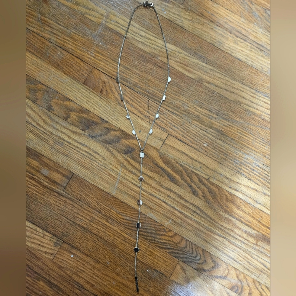 Women's gold necklace 24" adjustable chain with geometric shapes hangs 22" long